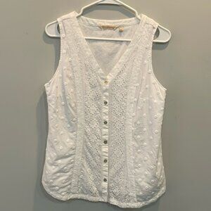Soft Surroundings White Eyelet Lace Button Front Tank Top | Fully Lined | Size S